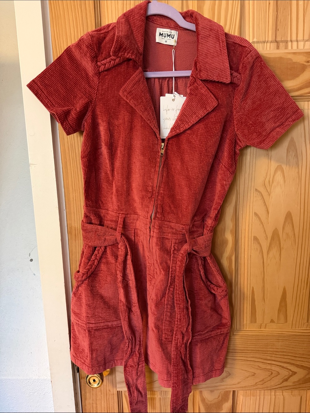 Mumu Rust Red Corduroy Zip dress